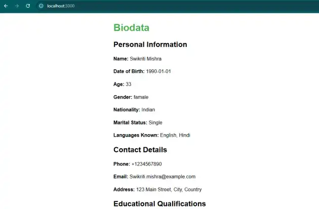 React, create, biodata